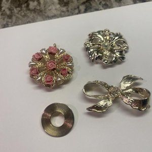 Lot Of 4 Gold Tone Vintage - Modern Brooch Pins Mix 1 Is A Dual Pendant